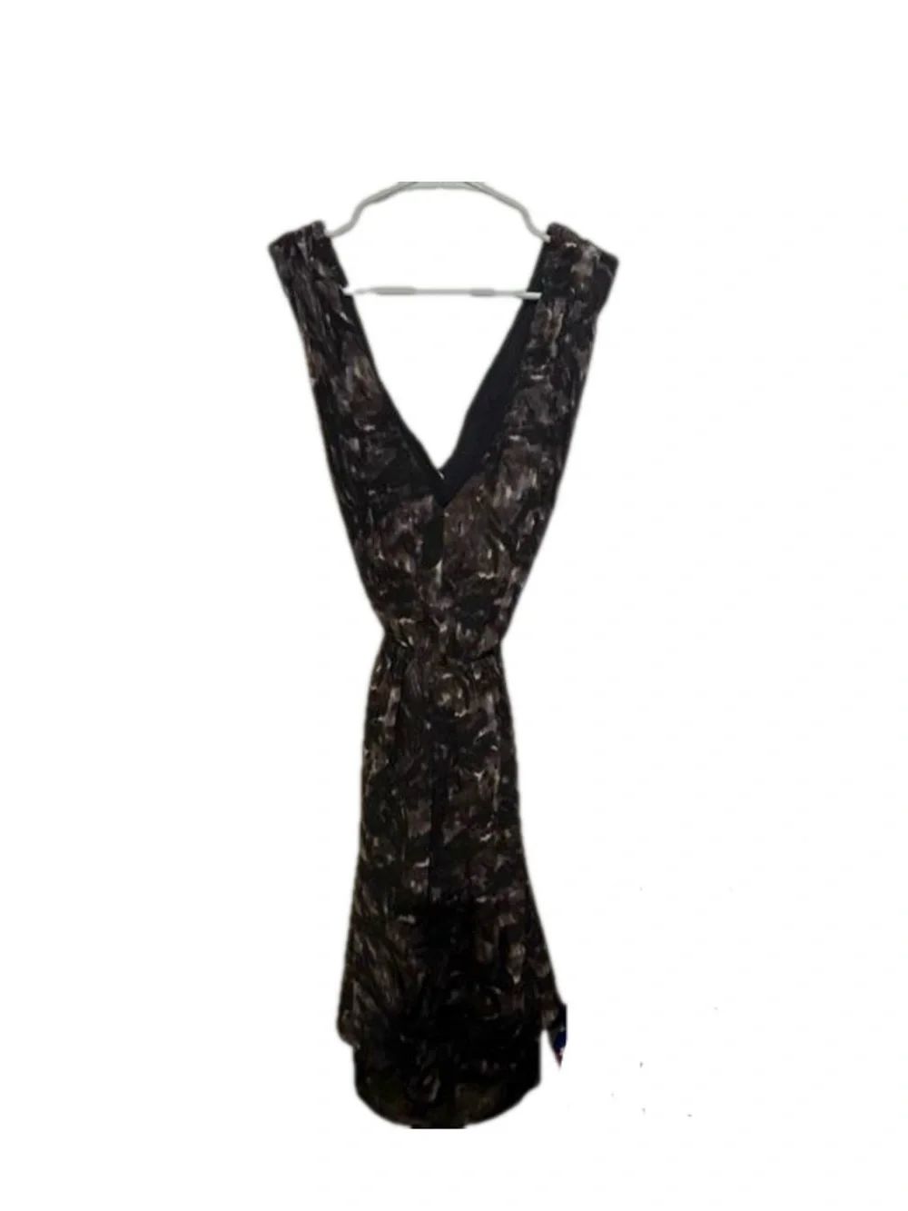 MM Couture Black and Brown Floral V-Neck Dress